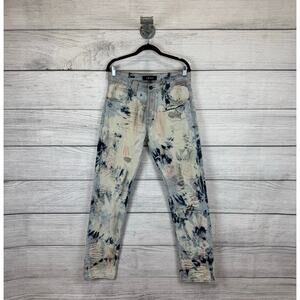 Akoo Men's No Rivals Distressed Paint Printed Big Oak Fit Jeans Size 32